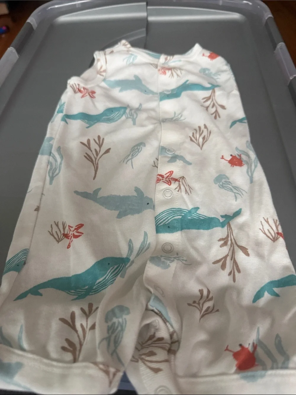 Carter's White Footless One-Piece with Teal Whales and Coral Accents
